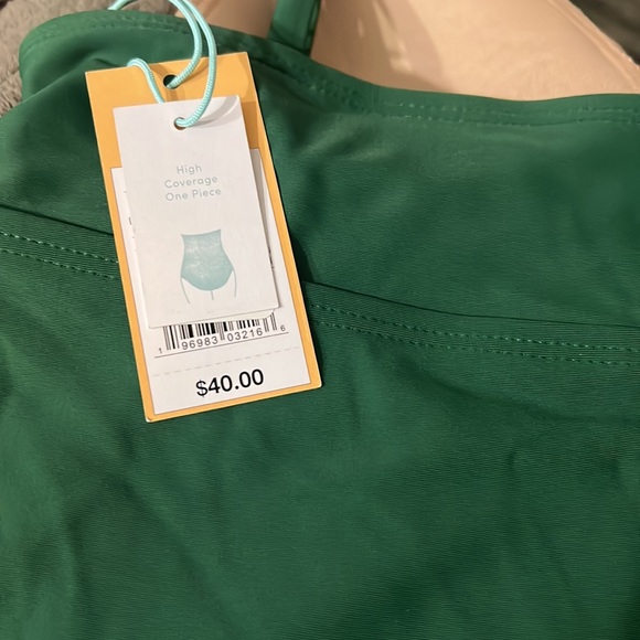 Kona Sol, Women’s, Swimsuit, Green Tie Front, Full Coverage, Ruched, One-Piece. - Picture 6 of 8